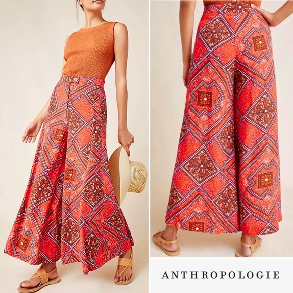 Anthropologie Pants - Anthropologie Skirted Wide Leg Pants Red 2 EUC